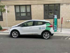 Evie carshare vehicle and charging station